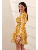 Elegant dress with an envelope neckline, mustard PR95840 - Online store - Boutique